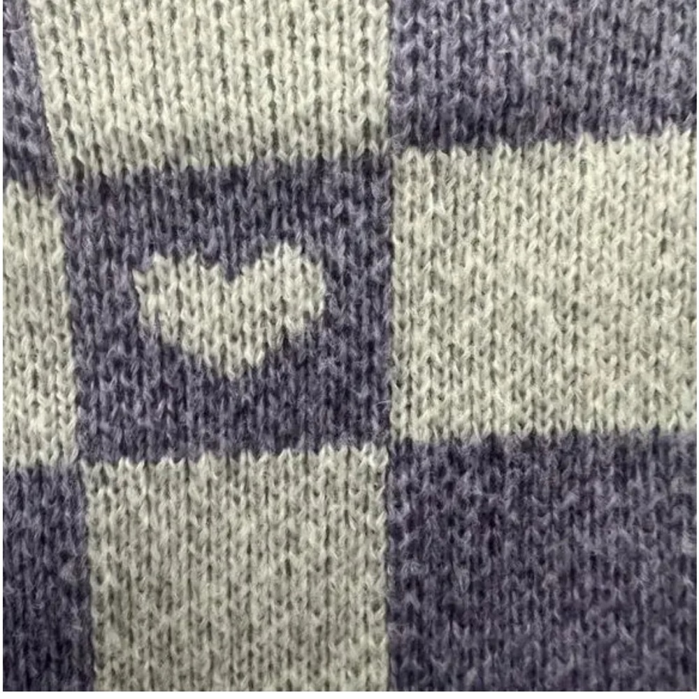 Purple Checker Knit Cardigan Sweater with Heart Motif - Picture 4 of 4